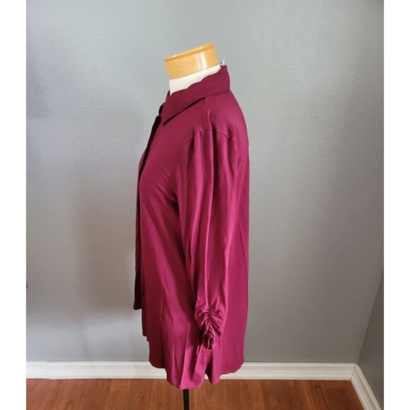 Kim Rogers Women’s Shirt Maroon Size Medium 3 /4 Sleeve Collared Button Up Top - Picture 4 of 10